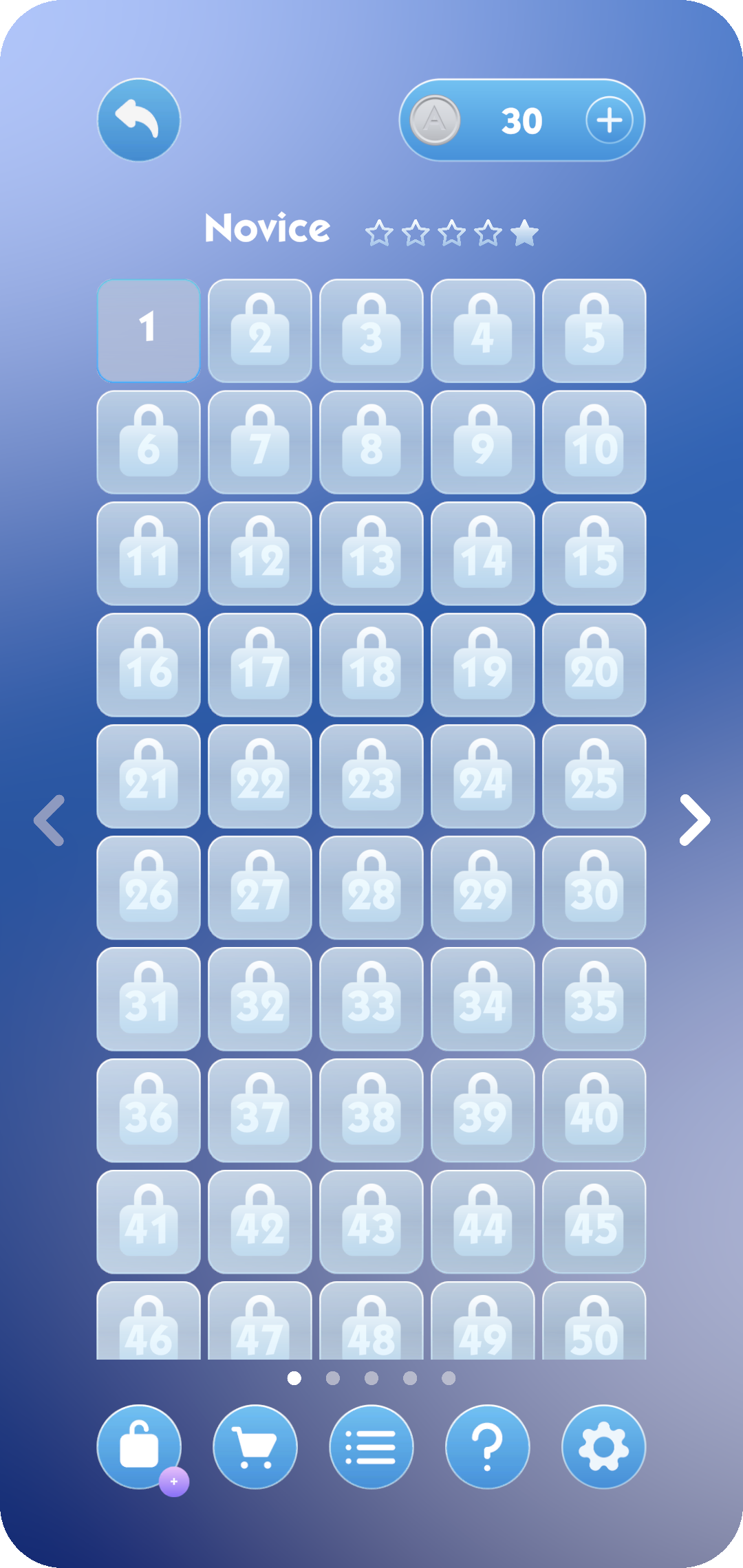 Quest chapter Novice: levels 1 to 50, the rest still locked.
