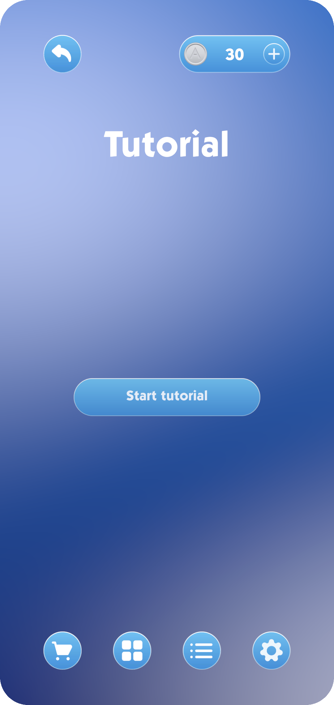 Tutorial screen with the Start tutorial button.